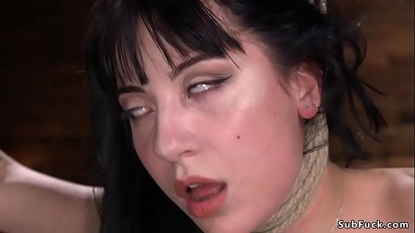 Brunette Goth Babe Charlotte Sartre Pussy Rubbed In An Eagle Standing Bondage