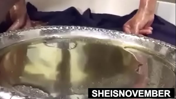 Busty Black Geek Sheisnovember Throw Back Bbw Peeing Taboo Stand Up In Restroom With Oiled Nude Body Squatting Over Sink Thick Booty And Largest Areolas Heavy Saggy Titties Udders And Bubble Butt