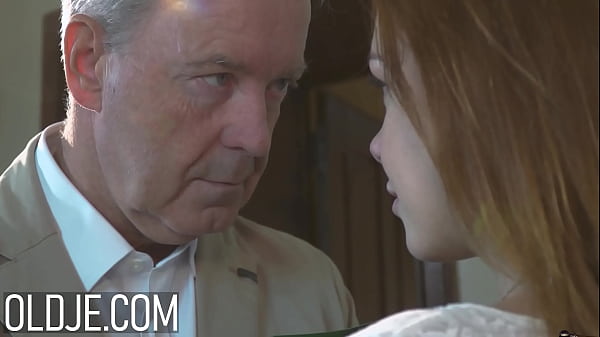 Hot Brunette Seduces Grandpa And Fucks Him On The Couch