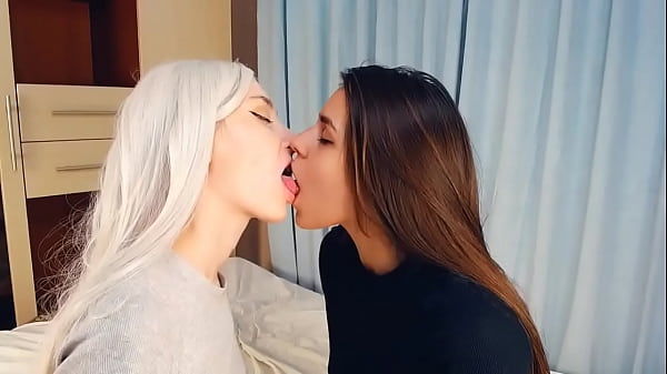 Two Beautifuls Girls French Kiss With Love
